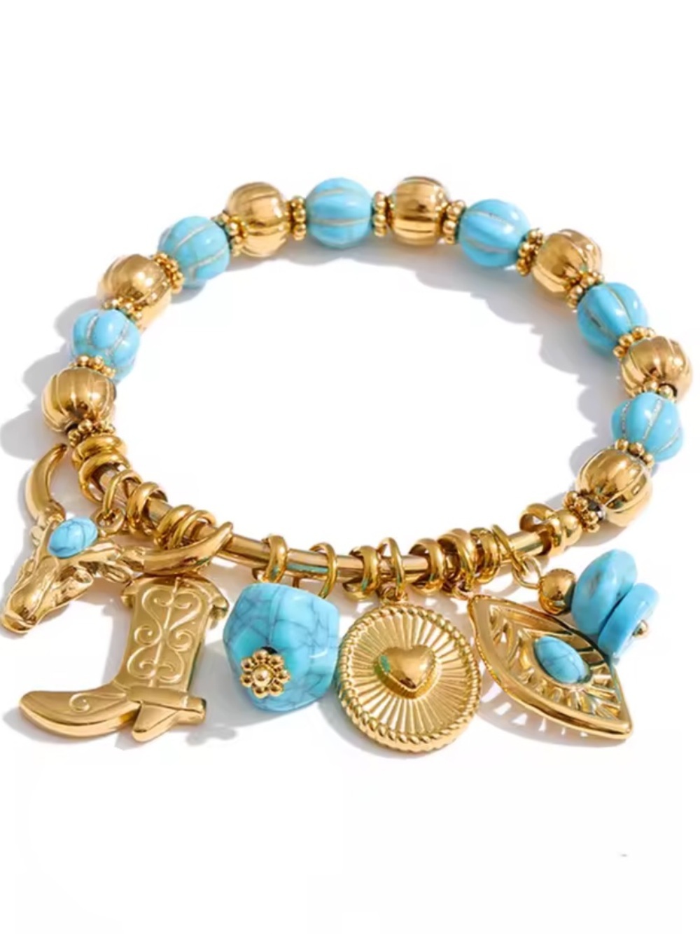 Western Gold Charms Blue Bracelet - Picture 6 of 6